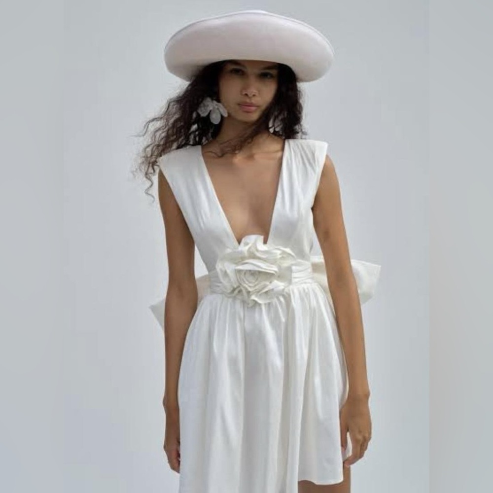 NWT For Love & Lemons Rose Mini Dress In White Size Small